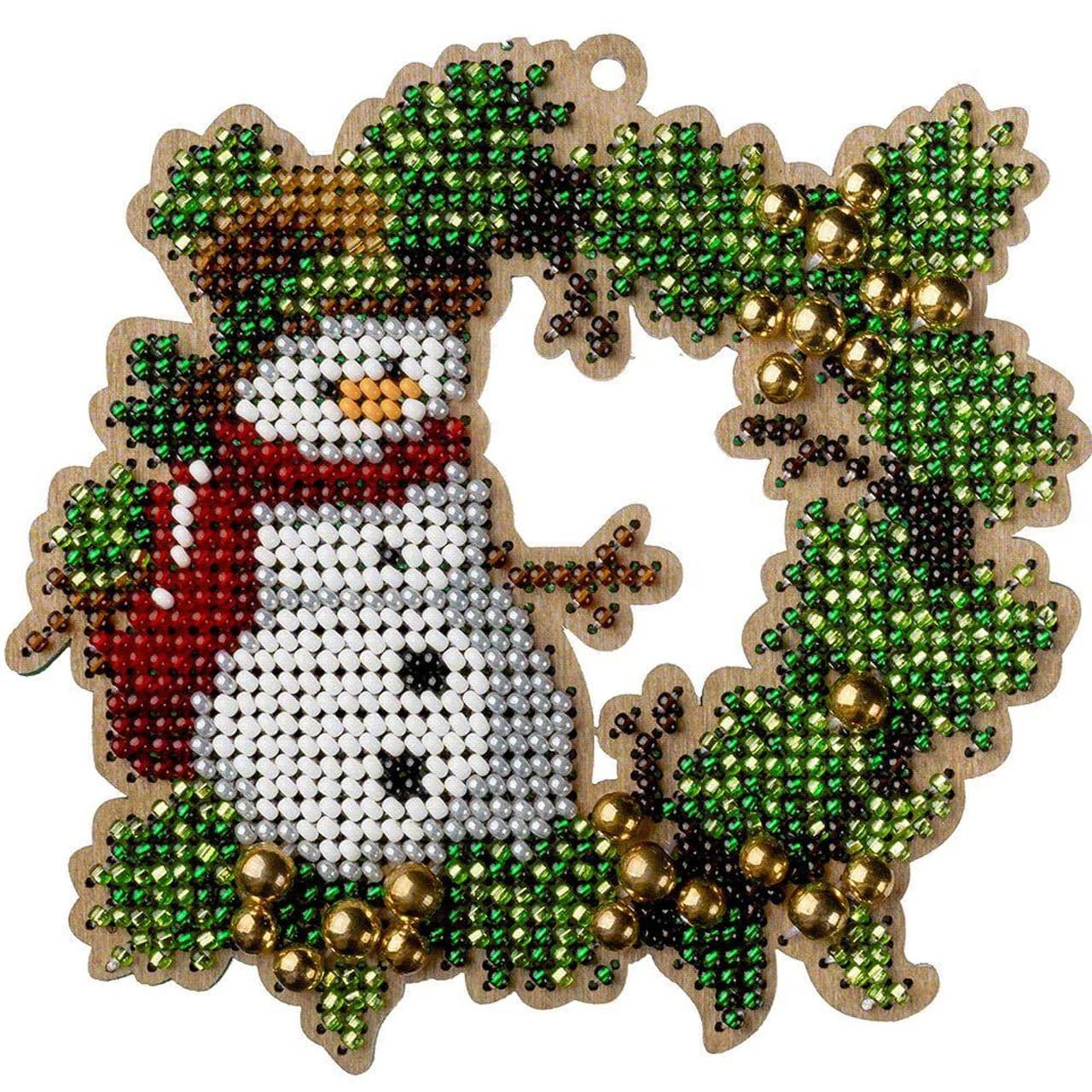 Wonderland Crafts Snowman Wreath Ornament Bead Embroidery on Wood Kit
